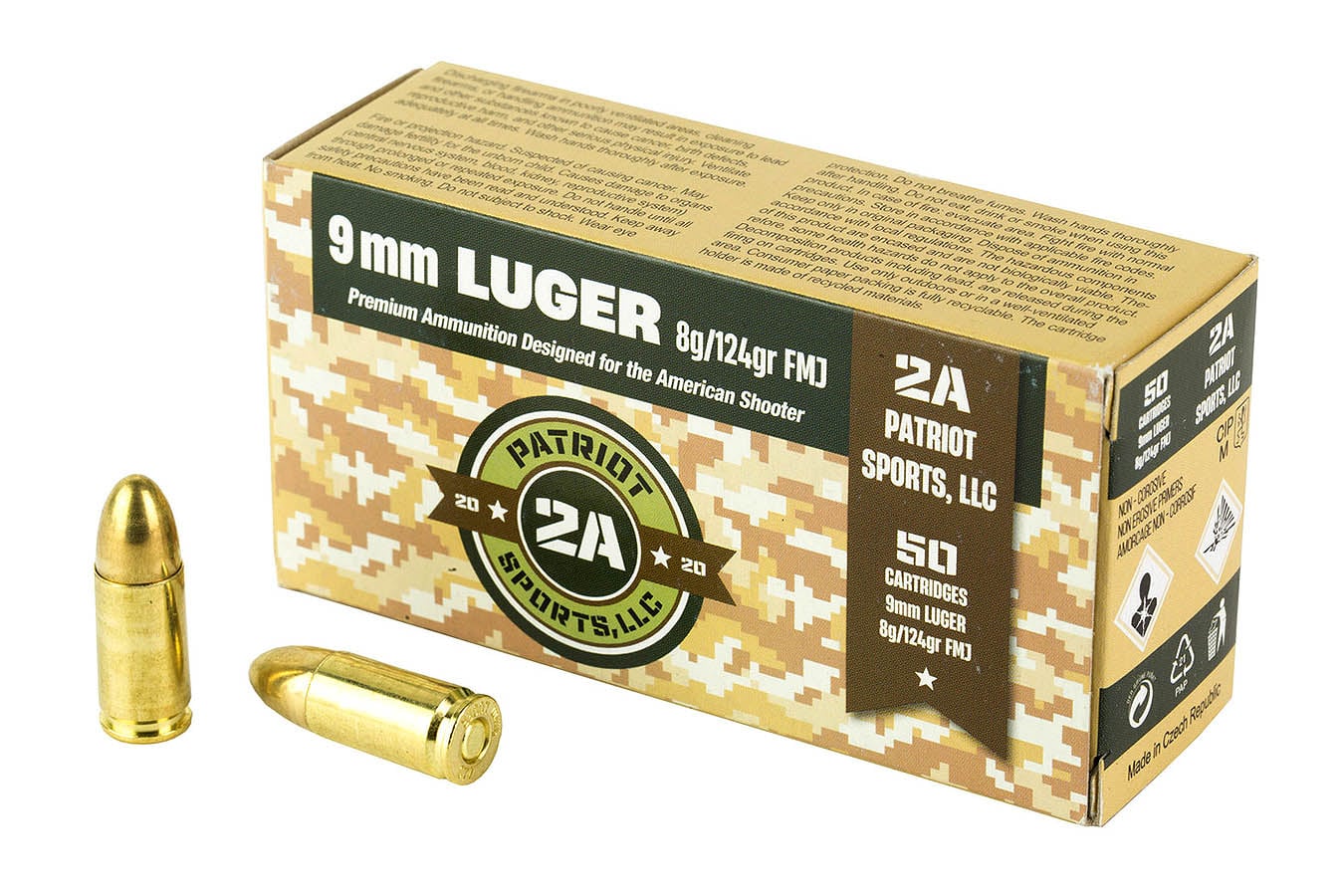 PATRIOTS SPORTS LLC 9mm 124gr FMJ 2A 50/Box